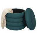Pouf rangement rond en tissu texturé maille 3D bleu - ELECTRON