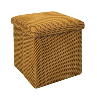 Pouf coffre carré pliable en tissu texturé maille 3D jaune - ELECTRON