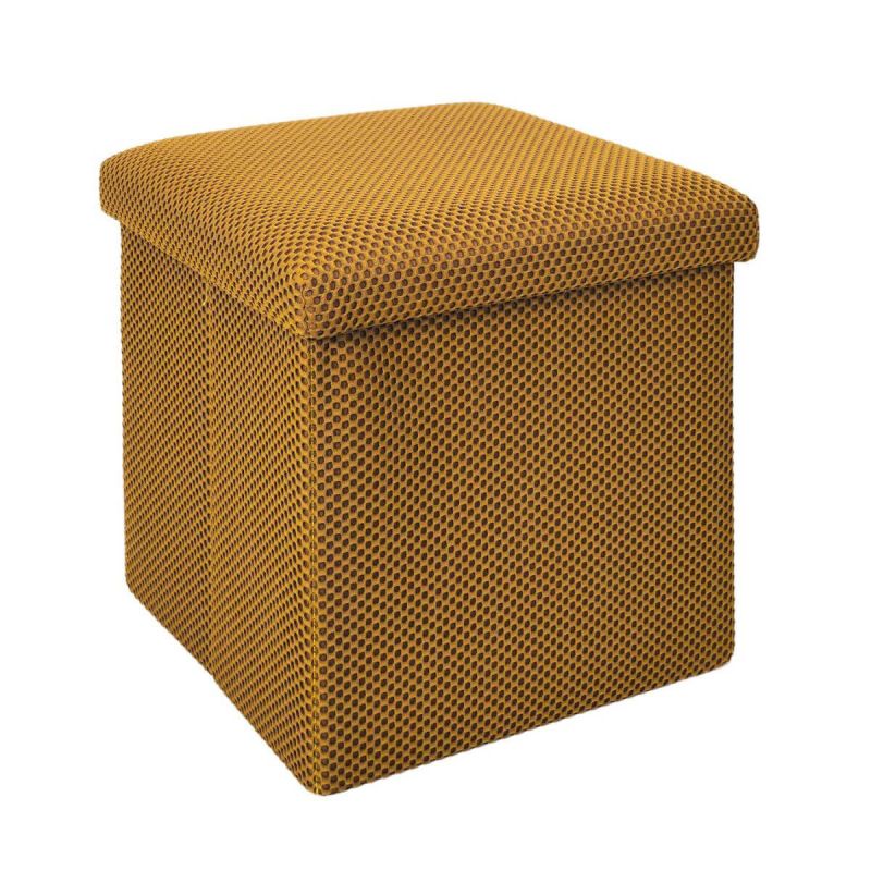 Pouf coffre carré pliable en tissu texturé maille 3D jaune - ELECTRON