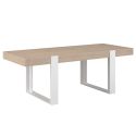 Table repas 220cm plateau aspect chêne pieds U en métal blanc - YOUENN