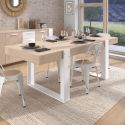 Table repas 220cm plateau aspect chêne pieds U en métal blanc - YOUENN
