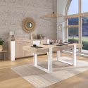 Table repas 220cm plateau aspect chêne pieds U en métal blanc - YOUENN