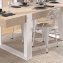Table repas 220cm plateau aspect chêne pieds U en métal blanc - YOUENN