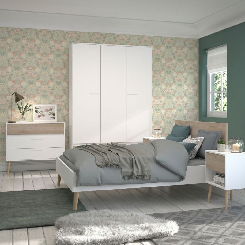 Chambre complète lit 140x190 avec 2 chevets 1 armoire 3P et 1 commode - BORGALL