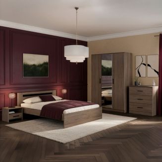 Chambre complète lit 140x190 avec 2 chevets 1 armoire 3P et 1 commode - KASUAL