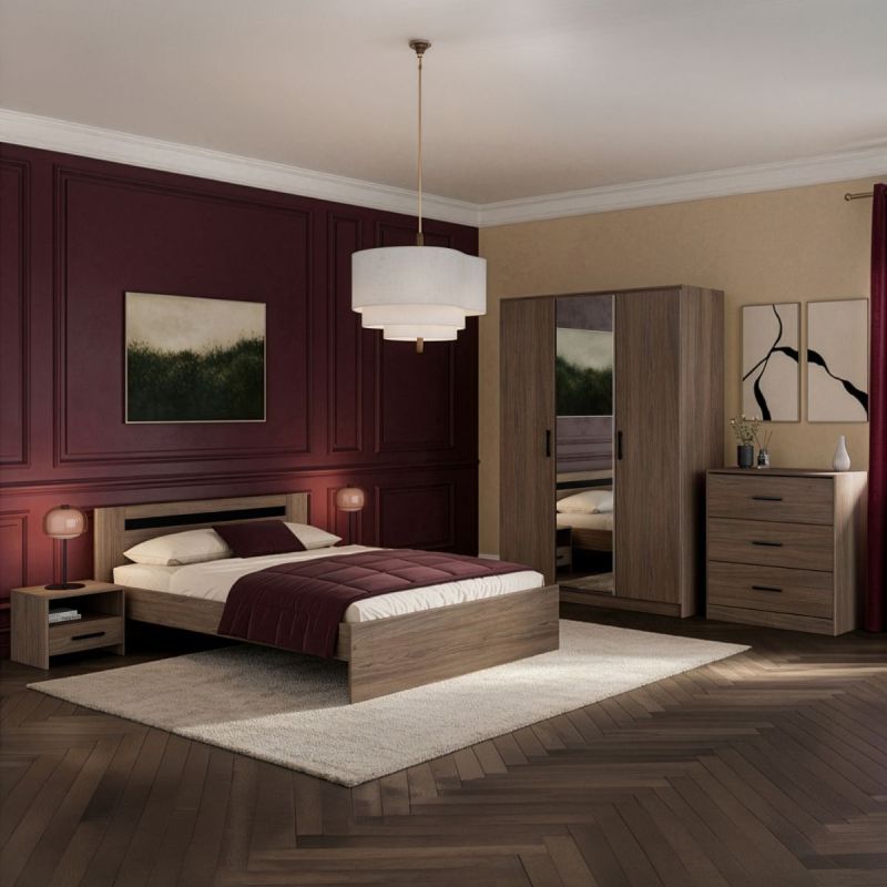 Chambre complète lit 140x190 avec 2 chevets 1 armoire 3P et 1 commode - KASUAL