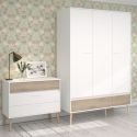 Chambre complète lit 140x200 avec 2 chevets 1 armoire 3P et 1 commode - BORGALL