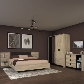 Chambre complète lit 140x190 avec 2 chevets suspendus 1 armoire 3P et 1 commode - ELOUAN