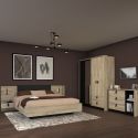 Chambre complète lit 160x200 avec 2 chevets suspendus 1 armoire 3P et 1 commode - ELOUAN