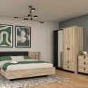 Chambre complète lit 160x200 avec 2 chevets suspendus 1 armoire 3P et 1 commode - ELOUAN