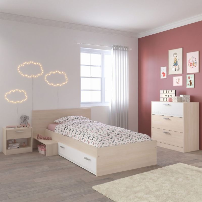 Chambre lit 90x190 avec 1 chevet et 1 commode - CHARLINE