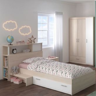Chambre lit 90x190 avec environnement et 1 armoire 3P - CHARLINE