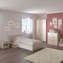 Chambre lit 90x190 avec 1 chevet 1 armoire 3P et 1 commode - CHARLINE