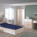 Chambre complète lit 90x190 avec environnement + armoire 3P + bureau + commode - CHARLINE