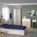 Chambre complète lit 90x190 avec environnement + armoire 2P + bureau + commode - CHARLINE