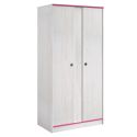 Armoire 2 portes aspect bois blanchi avec chants roses en façade - MISYLIA