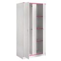 Armoire 2 portes aspect bois blanchi avec chants roses en façade - MISYLIA