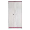 Armoire 2 portes aspect bois blanchi avec chants roses en façade - MISYLIA