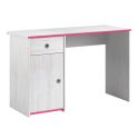 Bureau 1 porte 1 tiroir aspect bois blanchi avec chants roses en façade - MISYLIA
