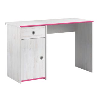 Bureau 1 porte 1 tiroir aspect bois blanchi avec chants roses en façade - MISYLIA