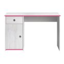 Bureau 1 porte 1 tiroir aspect bois blanchi avec chants roses en façade - MISYLIA
