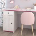Bureau 1 porte 1 tiroir aspect bois blanchi avec chants roses en façade - MISYLIA