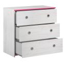 Commode 3 tiroirs aspect bois blanchi avec chants roses en façade - MISYLIA