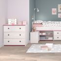 Commode 3 tiroirs aspect bois blanchi avec chants roses en façade - MISYLIA