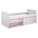 Lit 90x200 avec tiroirs et niches aspect bois blanchi chants roses en façade - MISYLIA