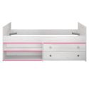 Lit 90x200 avec tiroirs et niches aspect bois blanchi chants roses en façade - MISYLIA