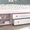 Lit 90x200 avec tiroirs et niches aspect bois blanchi chants roses en façade - MISYLIA