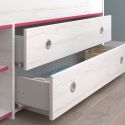 Lit 90x200 avec tiroirs et niches aspect bois blanchi chants roses en façade - MISYLIA