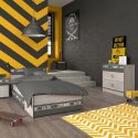 Chambre lit 90x200 avec tiroirs + 1 chevet + 1 commode aspect bois grisé - ZIGGY