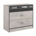 Chambre lit 90x200 avec tiroirs + 1 chevet + 1 commode aspect bois grisé - ZIGGY