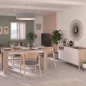 Ensemble séjour table repas 160cm + buffet 3 portes blanc et aspect bois clair - ORPHÉE