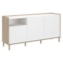 Ensemble séjour table repas 160cm + buffet 3 portes blanc et aspect bois clair - ORPHÉE