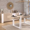 Ensemble séjour table repas 220cm + buffet 3 portes aspect bois et blanc - YOUENN