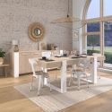 Ensemble séjour table repas 220cm + buffet 3 portes aspect bois et blanc - YOUENN