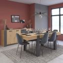 Ensemble séjour table repas 220cm + buffet 3 portes aspect bois et anthracite - YOUENN