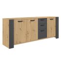Ensemble séjour table repas 220cm + buffet 3 portes aspect bois et anthracite - YOUENN