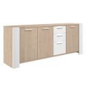 Ensemble séjour table repas 220cm + buffet 3 portes aspect bois et blanc - YOUENN