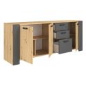 Ensemble séjour table repas 220cm + buffet 3 portes aspect bois et anthracite - YOUENN