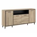 Ensemble séjour table repas allongeable + buffet 4 portes aspect bois et noir - OSTAREL
