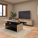 Ensemble salon table basse relevable + meuble TV aspect bois et noir - OSTAREL