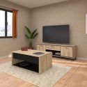 Ensemble salon table basse relevable + meuble TV aspect bois et noir - OSTAREL