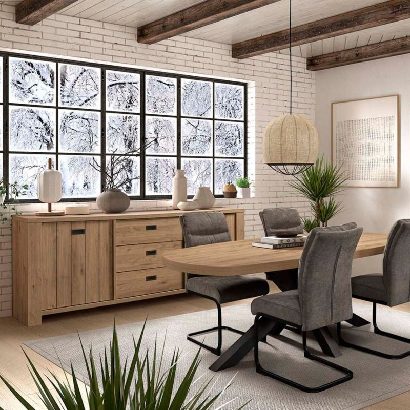 Ensemble séjour table Castella + buffet aspect bois finition Castel Oak - ANATOLE