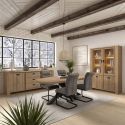Séjour complet table Castella + buffet et vitrine aspect bois finition Castel Oak - ANATOLE