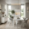 Ensemble séjour table 190cm laqué blanc pieds et poignées métal anthracite - CARAT