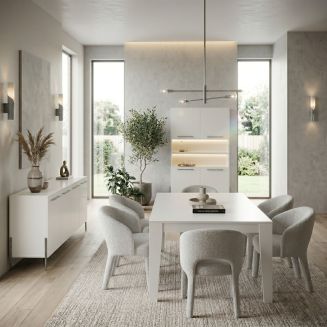 Ensemble séjour table 190cm laqué blanc pieds et poignées métal anthracite - CARAT