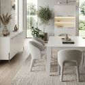 Ensemble séjour table 190cm laqué blanc pieds et poignées métal anthracite - CARAT